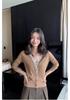 Women's V-Neck Color Block Cardigan with Yangzi Yarn Wool Knit Long Sleeves