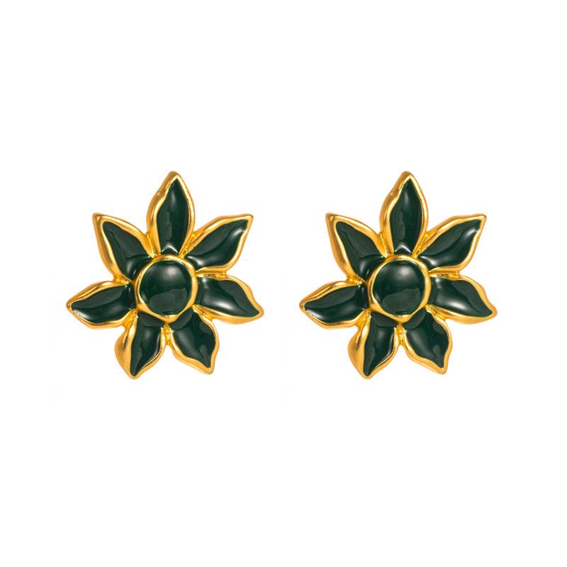 

Женские простые серьги-гвоздики из масляного сплава с цветком, расширенные серьги-гвоздики для вечеринок OneSize зелёный