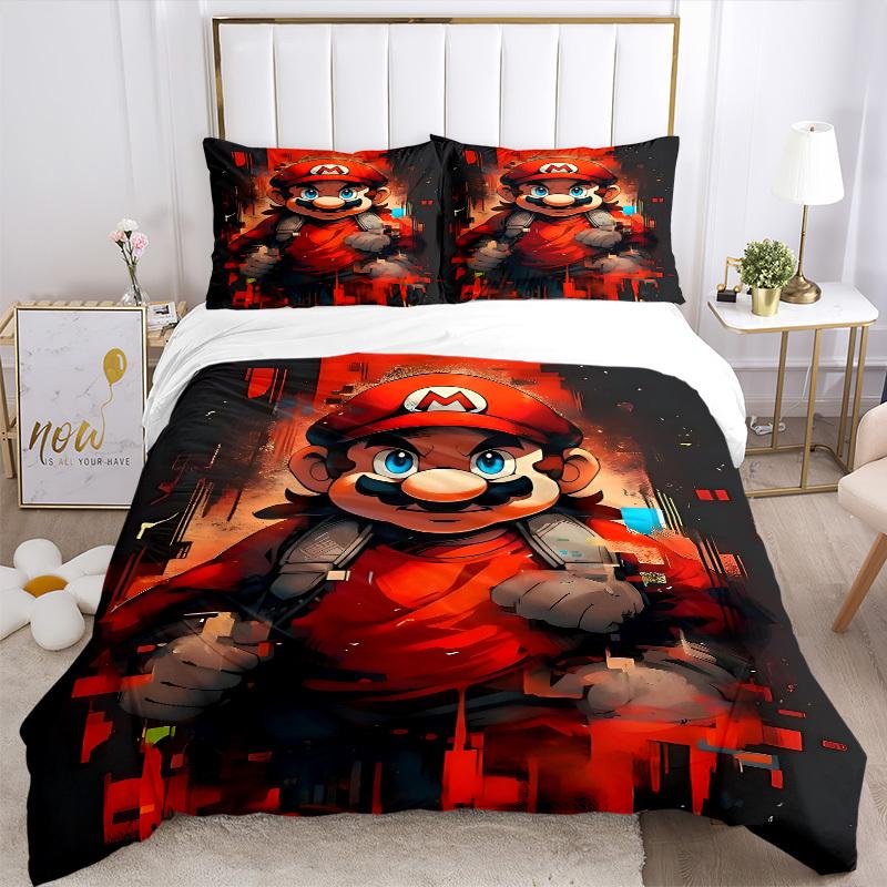 3pc Mario Gaming Bedding Set Guest Room Bedroom Decor Christmas Halloween Decor Birthday and Holiday Gifts- All Seasons 3pcs Quilt 110