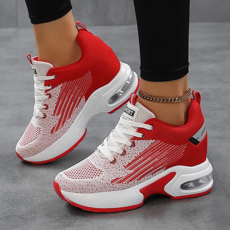 

Spring and Autumn new casual women s shoes fly-woven breathable thick-soled sports shoes non-slip and comfortable inner height-increasing 42 красный