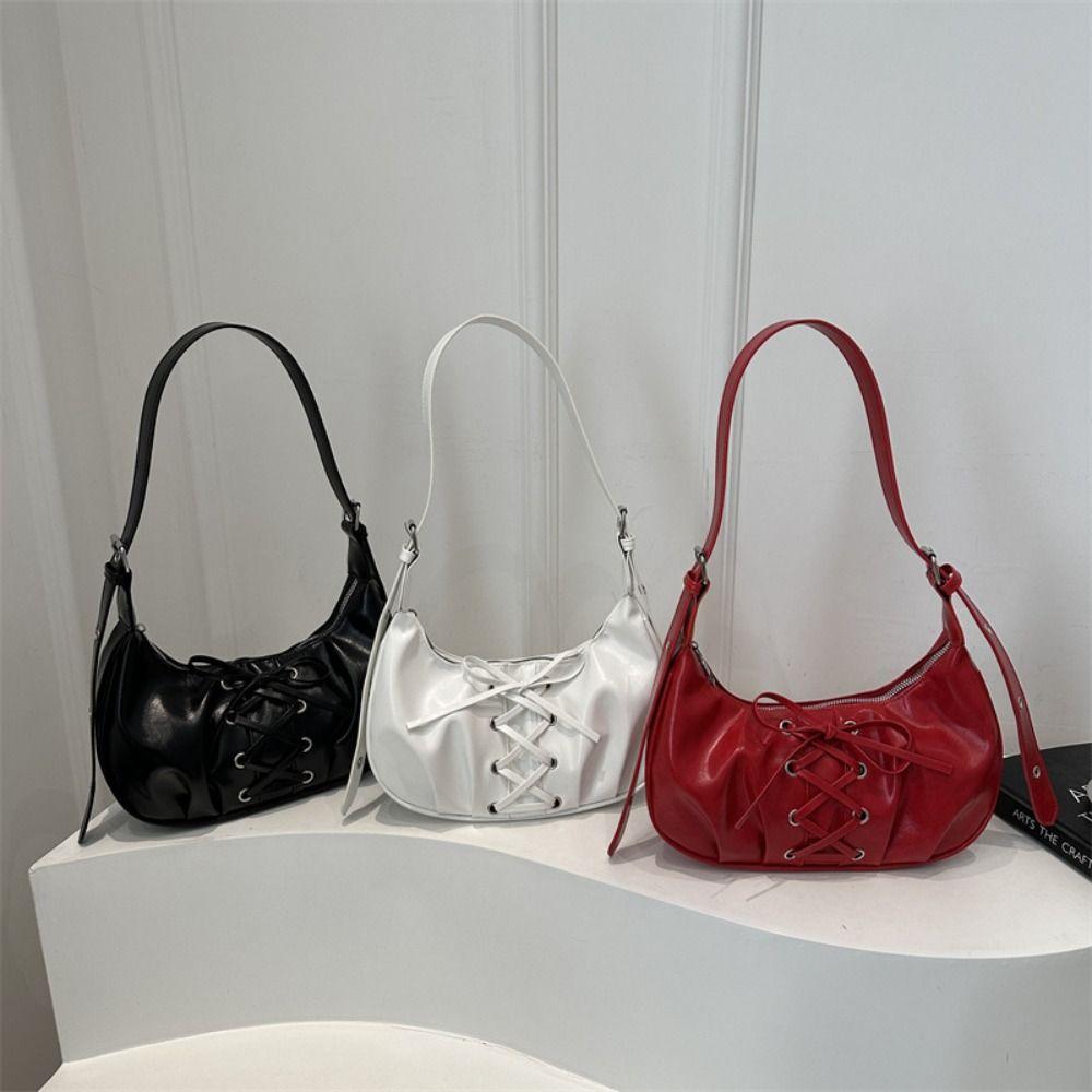 Bowknot Bow Handbag Balletcore PU Leather Underarm Bag Casual Bow Tie Shoulder Bag  Women красный