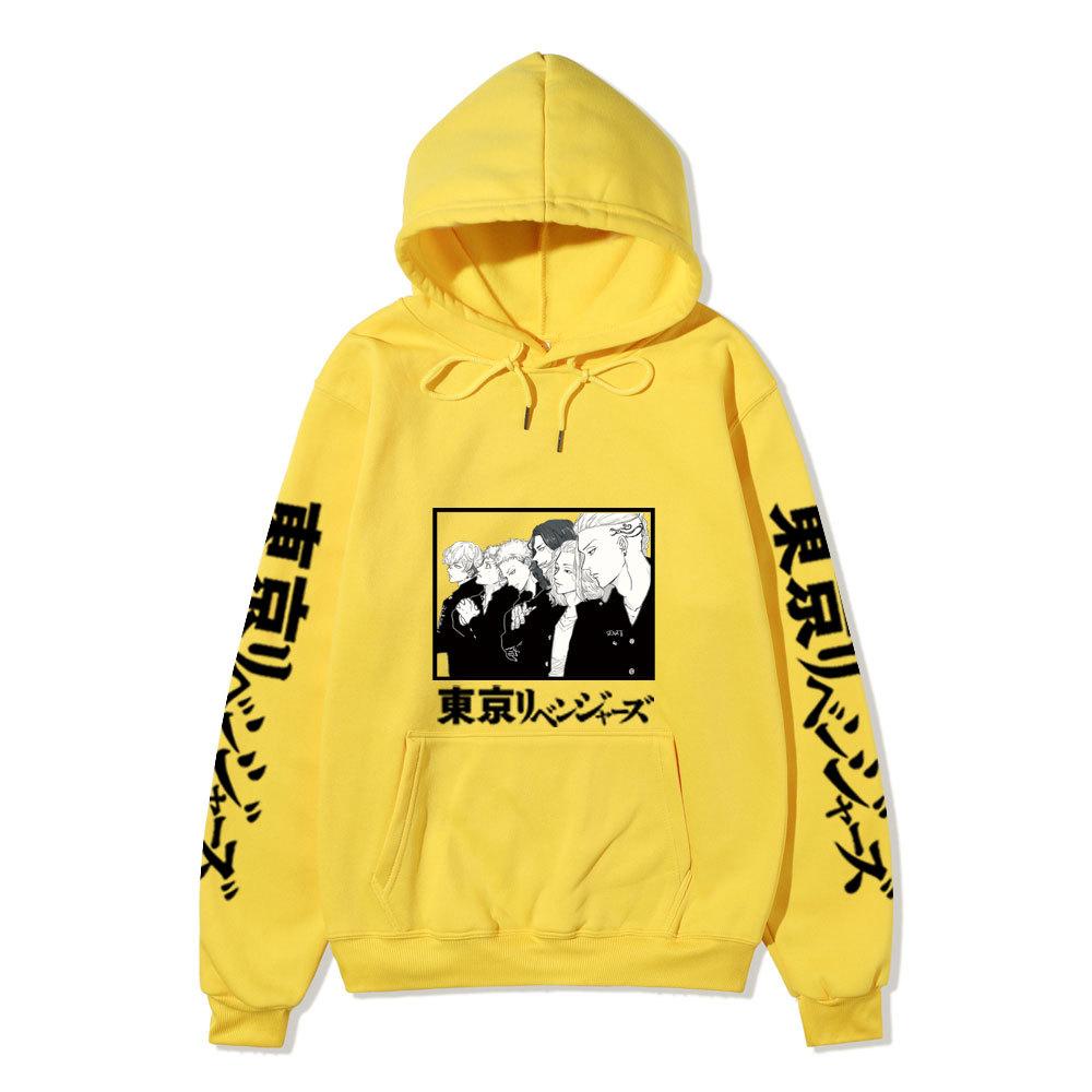 Black Warm Fleece Hooded Sweatshirt Tokyo Revengers Team Comic Print Unisex Autumn Winter Casual Daily Long Sleeve Pullover