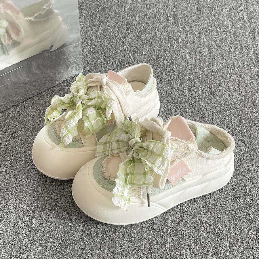 Cute Bow Platform Bread Women's Autumn Thin Ins Students Versatile Two Wear Board Shoes