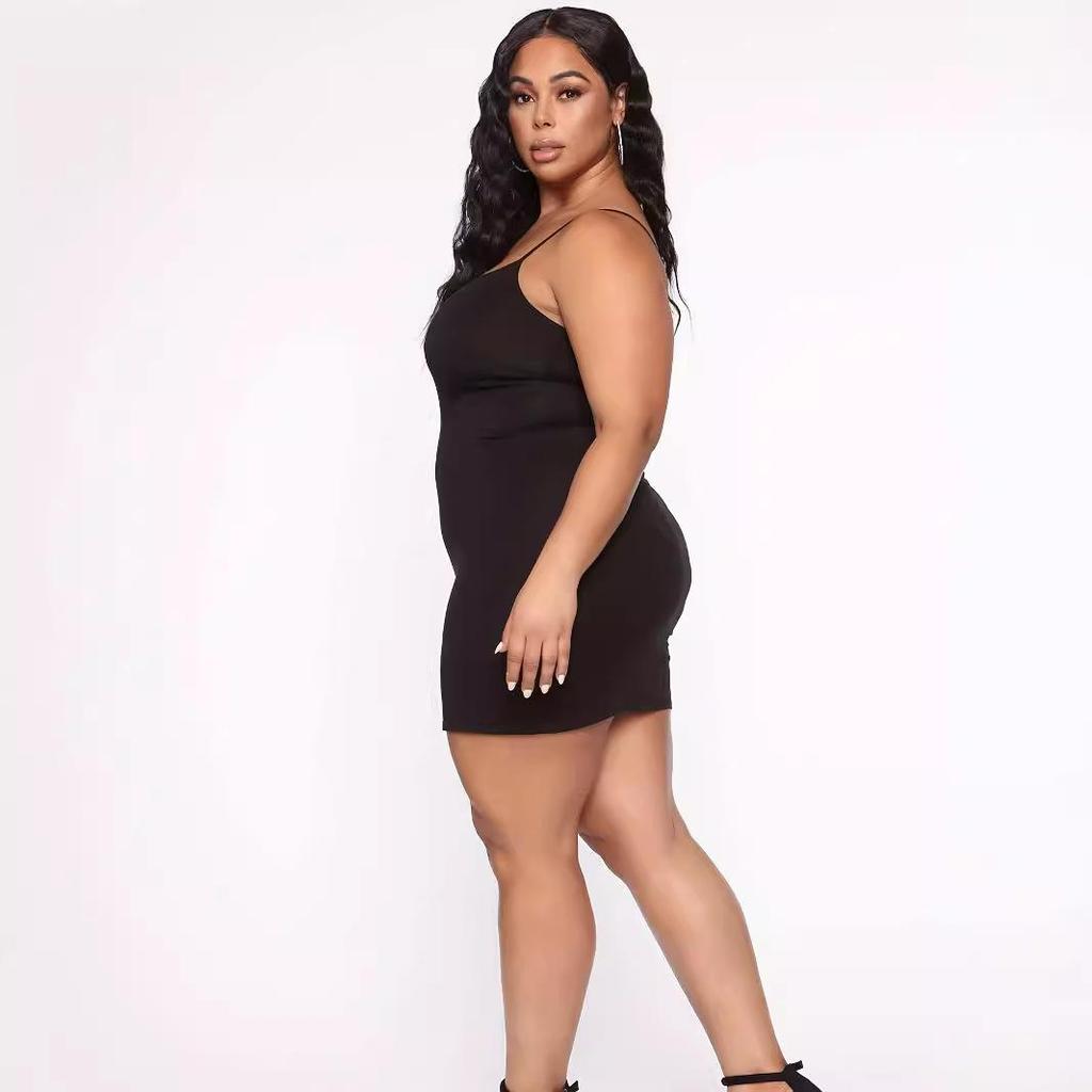 Women's Summer Plus Size Black Dress Solid Color Strapless Sexy Tight Casual Suspender Dress