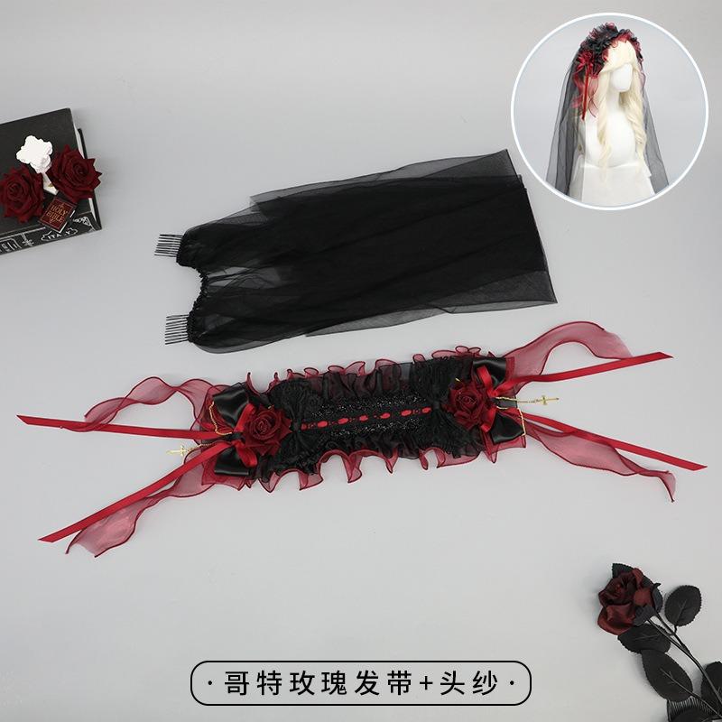 Olita Original Headband Goth Rose Veil Gorgeous Dark Elegant Tea Party Lolita Versatile Headband Headgear