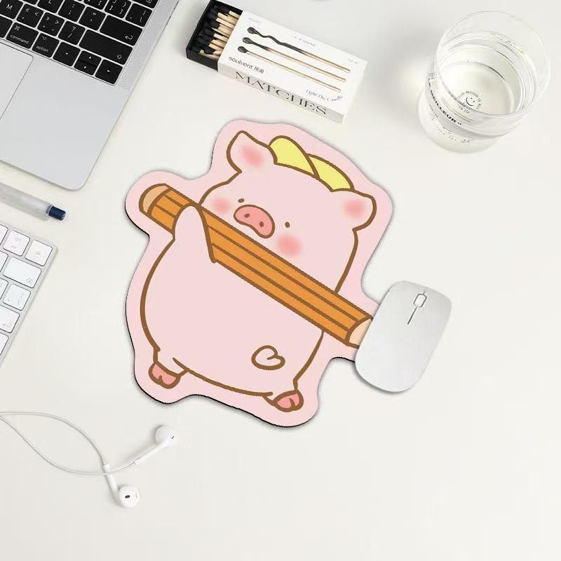 Creative Pink LuLu Pig Laptop Mouse Pad - Irregular, Non-slip, Wear-resistant, Easy-to-clean, Small Office Desk Mat