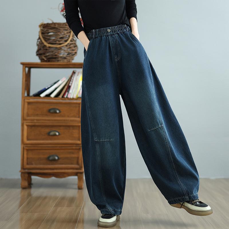 

DIMANAF 2025 Осень Зима Джинсы больших размеров Женские Утепленные Флисом Теплые Винтажные Хлопковые Джинсовые Длинные Брюки 2XL синий