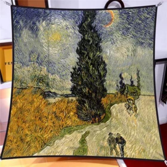 Oil Painting Four Seasons Luxury Square Silk Scarves Europe And America Fashion Bandannas New Twill Print Sunscreen Shawls