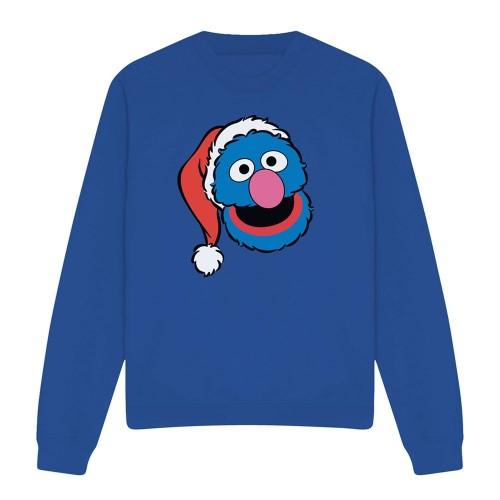 Sesame Street Unisex Adult Grover Santa Hat Christmas Sweatshirt
