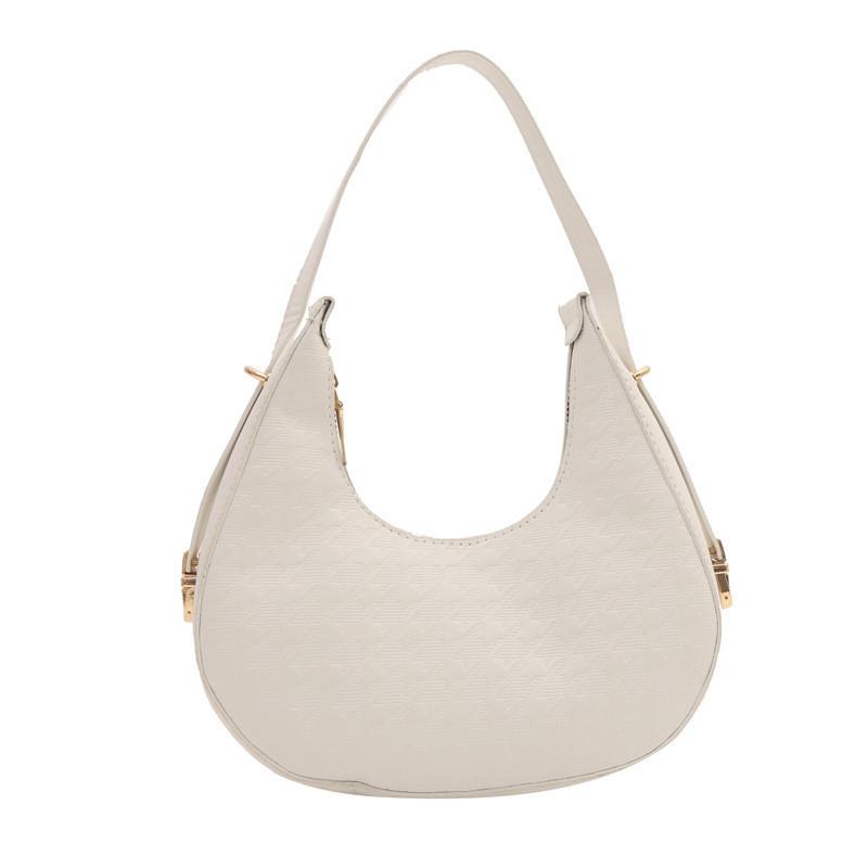 

Trendy Women s Underarm Bag For Spring Summer Small Round Shape Pu Tote With Plaid Patterns білий