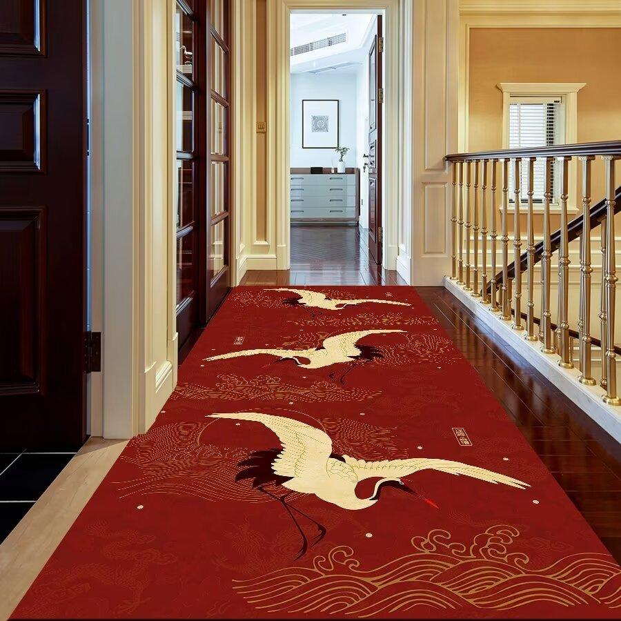 Washable Chinese Red Corridor Carpet Long Hallway Rug Antiskid Living Room Kitchen Aisle Runner Carpet Hotel Home Decoration Mat
