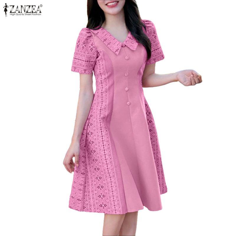 ZANZEA Women Casual V-Neck Summer Short Sleeve Print Dress