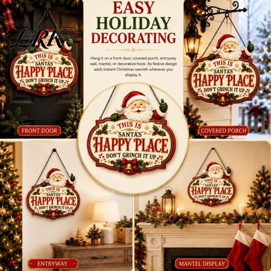 Christmas Bedroom Door Decor This Is Our Blessed Happy Place Sign, Welcome Front Durable Wooden Holiday Sign Hanger Decoration, Rustic Wall
