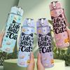 1PC Cute Cat Lover Funny Quote Print 750ml Color Plastic Sports Water Bottle Leakproof Flip Straw Lid Suitable for Sports Office Home Use