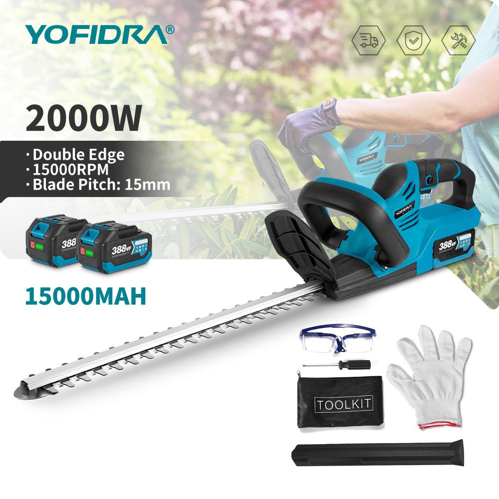 YOFIDRA 2000W Electric Hedge Trimmer 15000RPM Lawn Mower Garden Landscaping Hedge Pruner Trimmer Tool For Makita 18V Battery