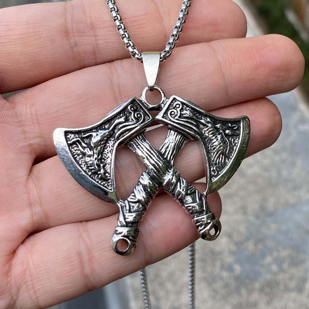 Warrior Rune Tomahawk Pendant Necklace Titanium Steel Sweater Chain