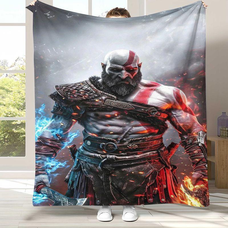 Classic God of War Games Kratos Flannel Blanket,Ultra Soft Plush Throw for Home Bedroom Bed Sofa Cover Office Camping Picnic
