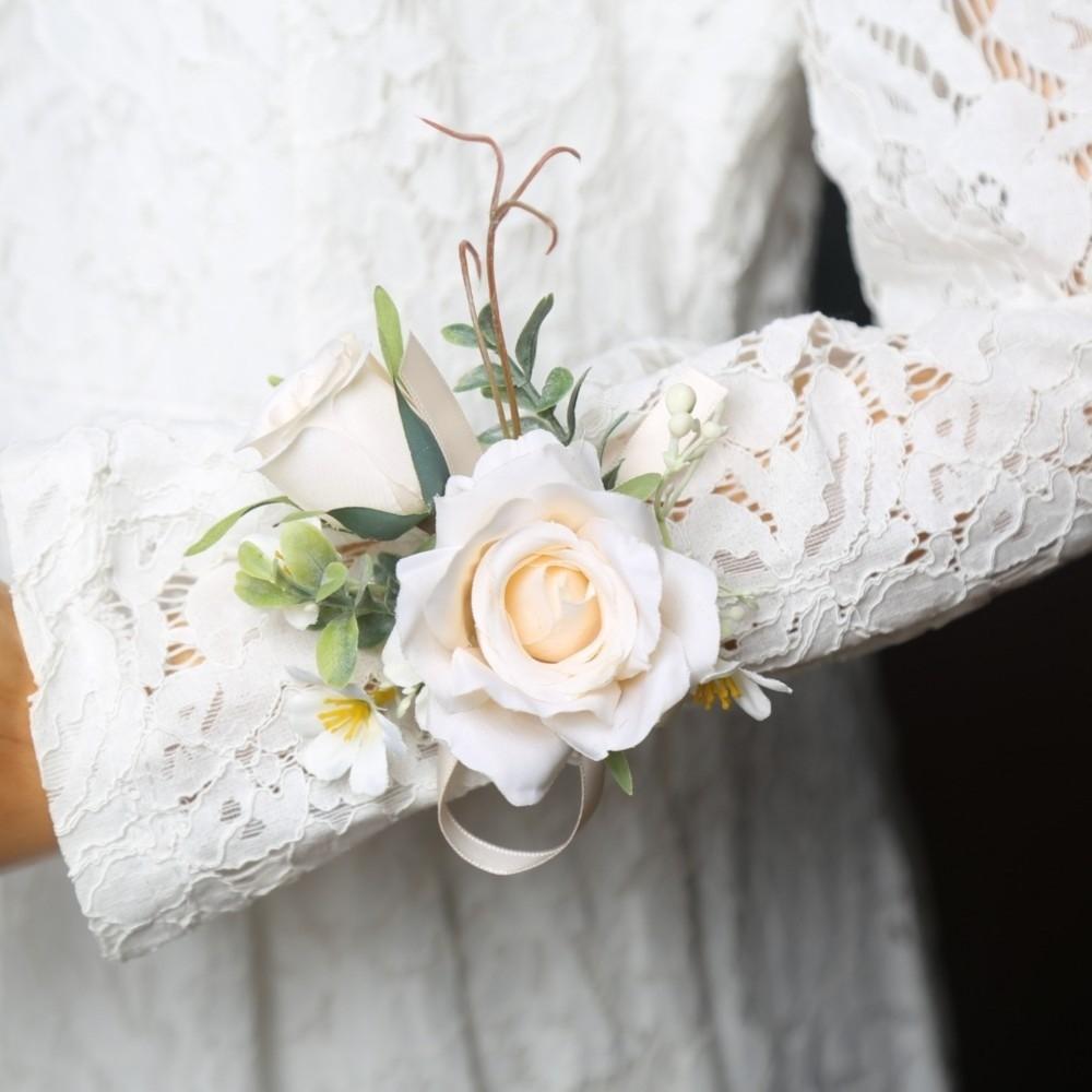 Pearl White Roses Artificial Boutonnieres Flowers Silk Flowers Groom's Chest Flower Bride