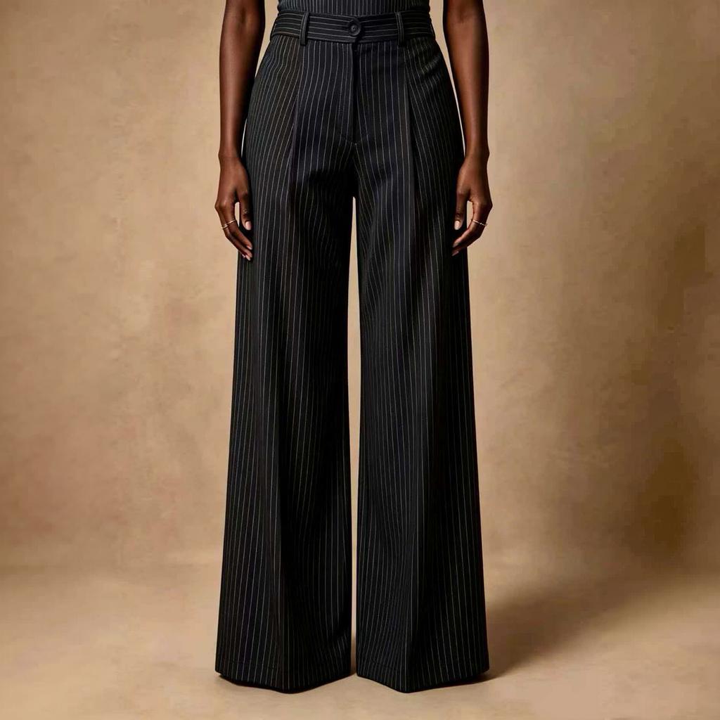 Women's High Waist Striped Wide Leg Pants Retro Casual
