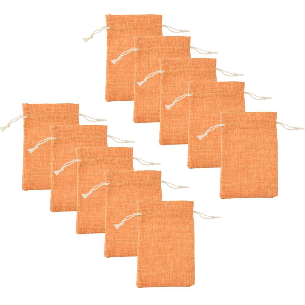 10pcs Linen Drawstring Bags Pouch for Party Gift Favors Candy Pockets - Orange,10x14cm, As Described