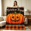 Soft Warm Flannel Blanket Trick or Treat Halloween Pumpkin Plaid Print All Season Decorative Blanket for Sofa Couch Bedroom Living Room Home Decor