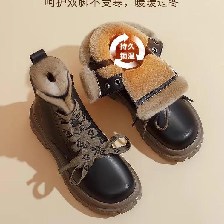 Nouvelles Bottes de Neige d'Hiver 2024 pour Femmes Plus Polaire Épais Bottes pour Femmes Style Britannique Décontractées Simples Chaussures pour Femmes