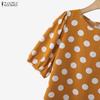 ZANZEA Blusa Casual da Donna a Pois con Scollo Rotondo e Maniche Corte