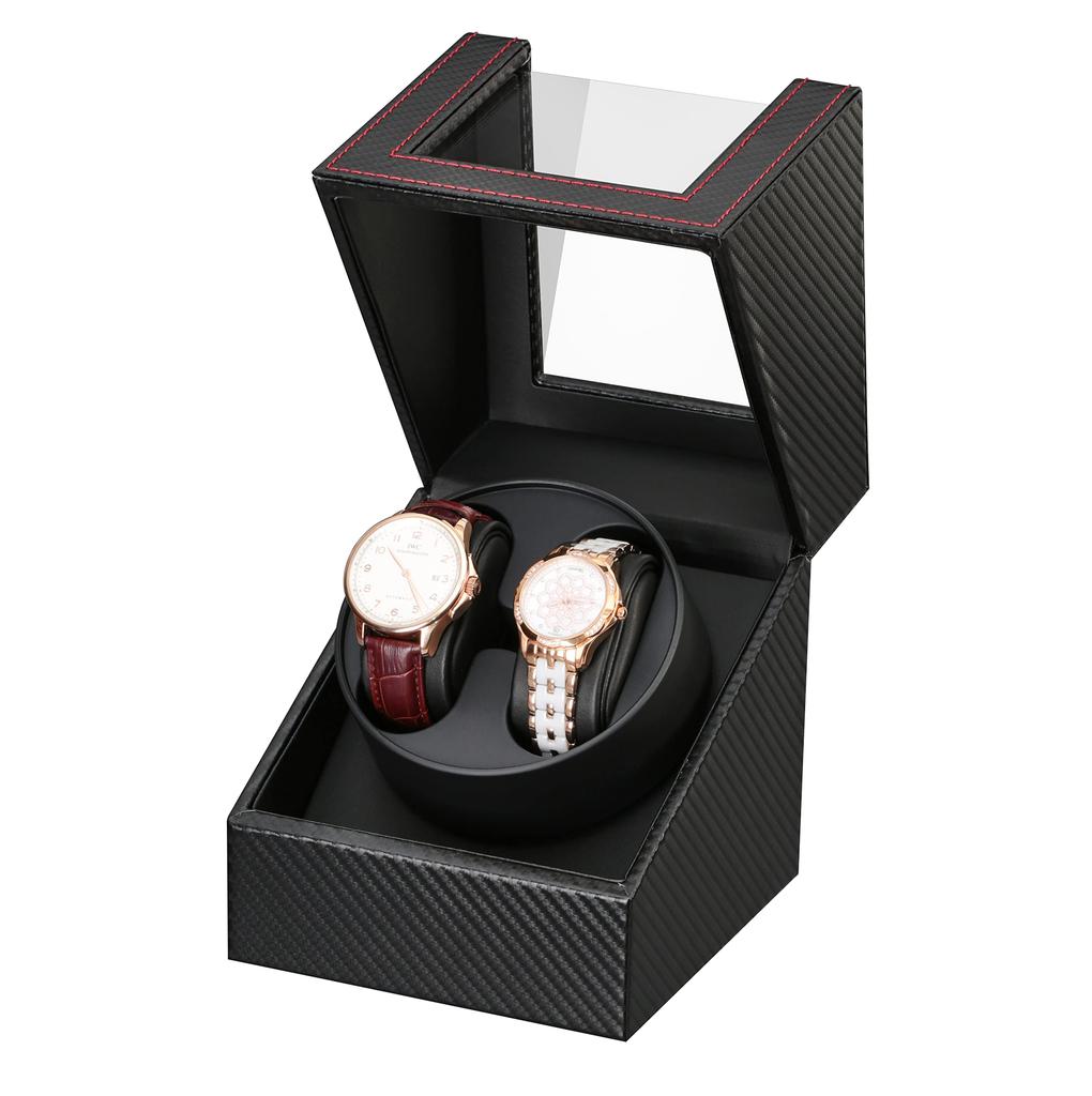 Automatic Watch Made in Mabuchi with Storage Holds Two Watches Fiber Leather Winder, Japan, Motor, Case, (Carbon 135T)