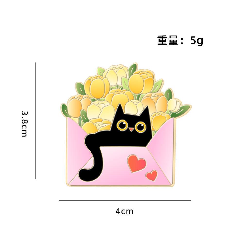 Außenhandel neue Pflanze Blume Katze Brosche Klein Frisch und Niedlich Tier Topfpflanze Schwarze Katze Metallabzeichen Kleines Geschenk