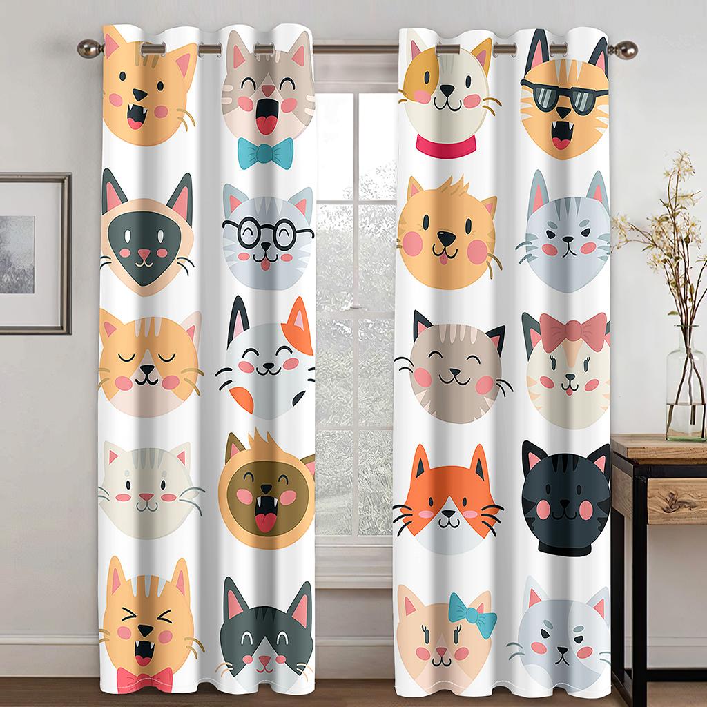 Cute Cartoon Cat Kawaii Window Curtains for Living Room Children and Kids Cartoon Mountains Forests Living Room Bedroom Decor
