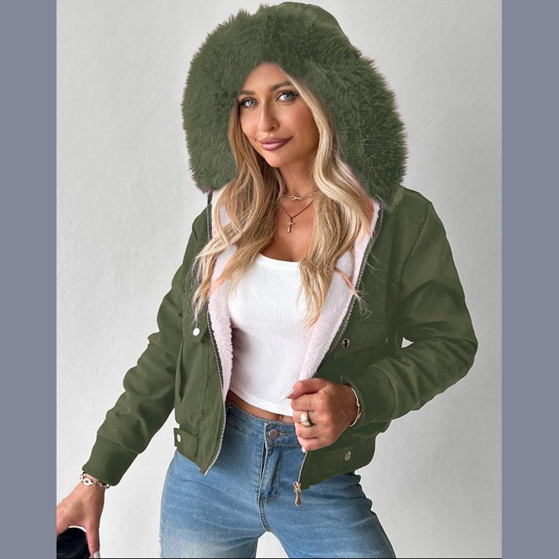 Fashion Coat Women Streetwear Autumn/Winter Versatile Casual Zipper Thickened Long Sleeves Hooded Short Jacket for Female