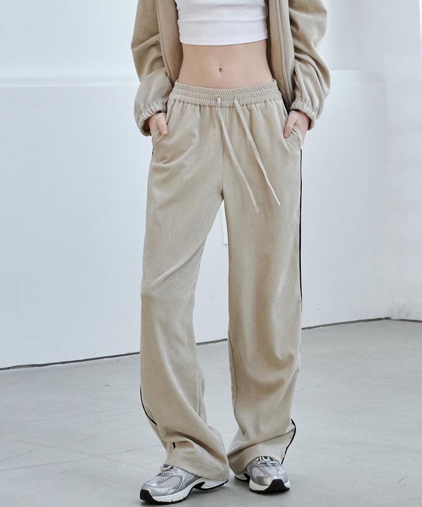 MALOUPE 2170 Velvet Elastic Waist Pants (Beige)