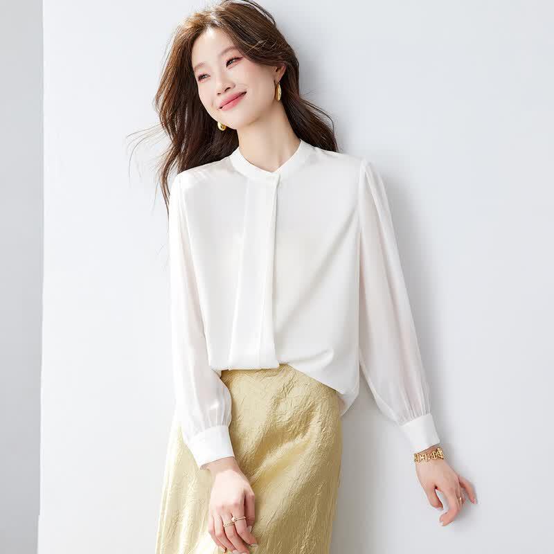 Srcr 19 Momme Double Georgette Silk Long-Sleeve Shirt