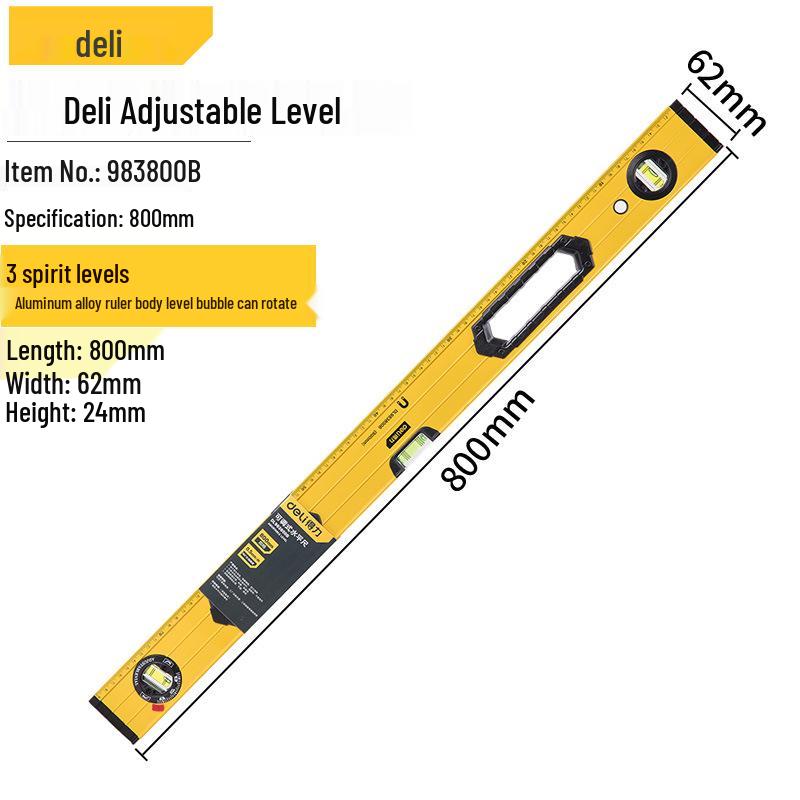 Livella a bolla in alluminio ad alta precisione Deli Tools - Resistente alle cadute, Righello magnetico per uso domestico