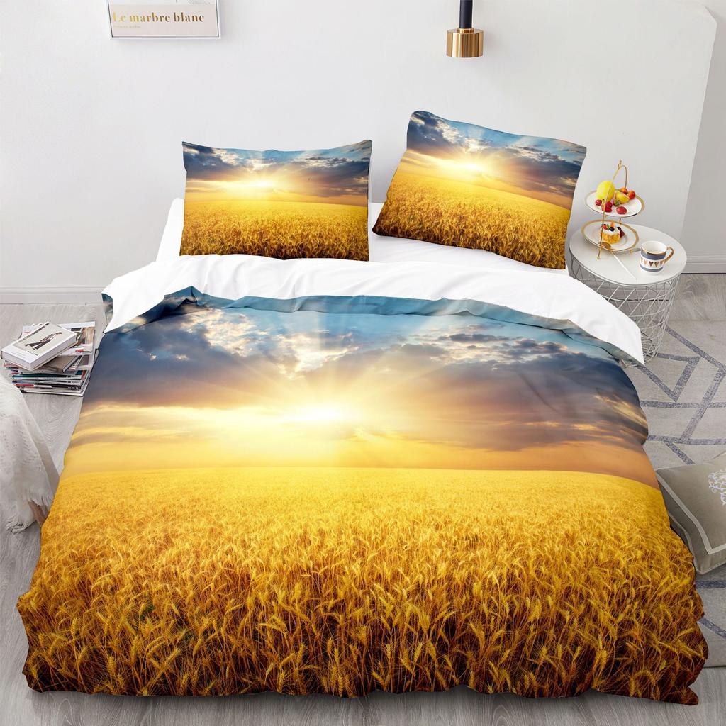 Wheat Field Lpluscape Soft Duvet Cover Quen Golden Wheat Ears Bathed In Sunlight Comfortable Quilt Cover Farm Theme Beding Set Warm Plus Nice