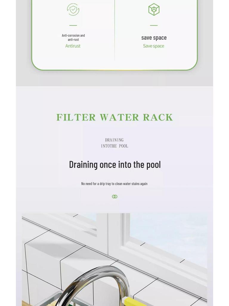 Stainless Steel Kitchen Faucet Organizer & Drain Rack for Dishcloths, Sponges, Brushes - No Drilling Needed