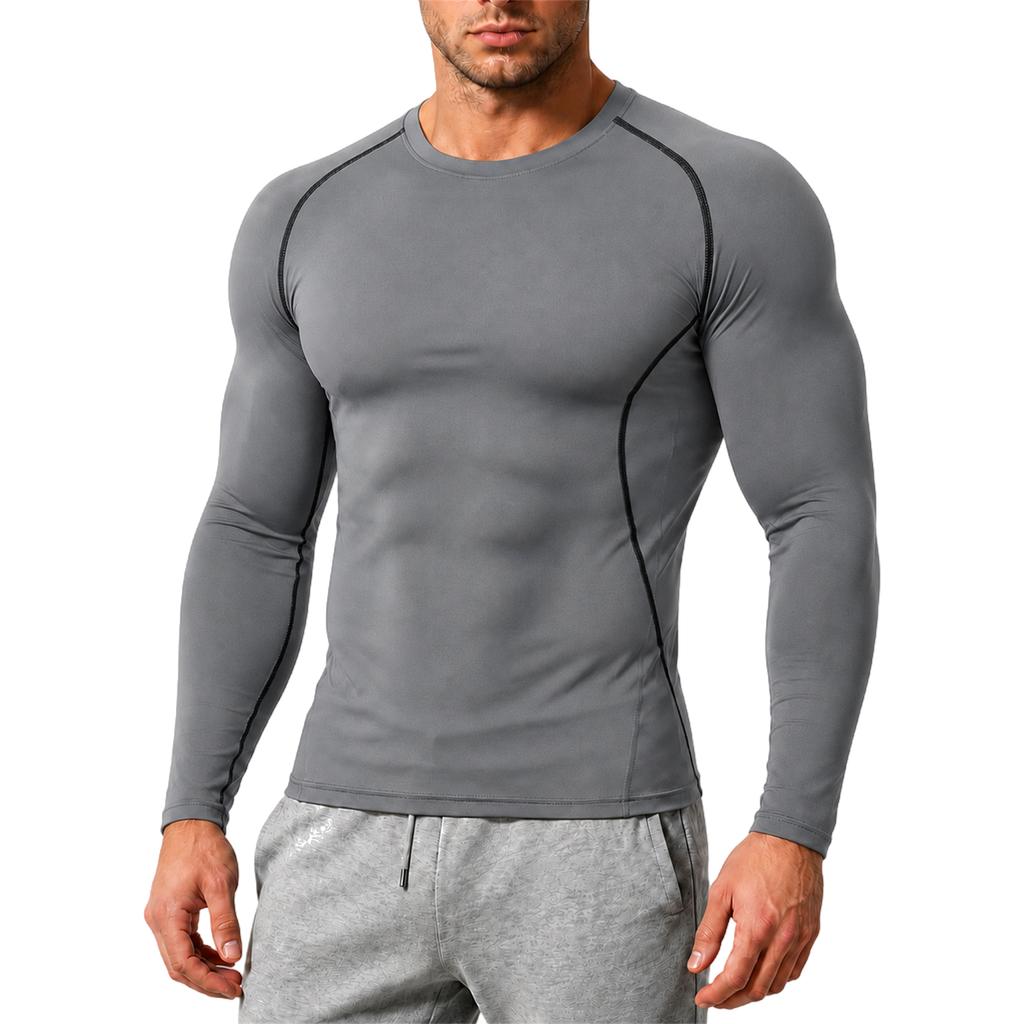 Men's Compression Long Sleeve Shirt Athletic Training Top Quick Dry Breathable High Stretch Base Layer for Running Basketball