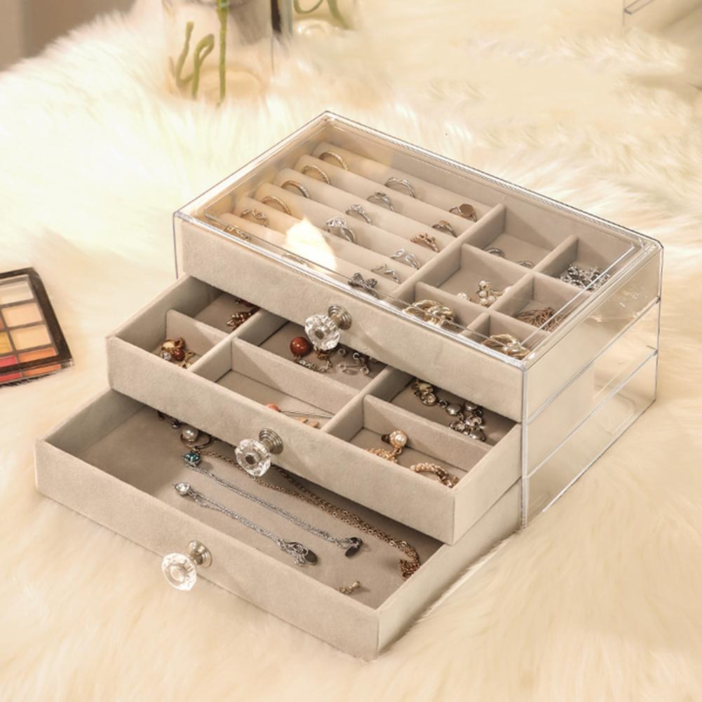 Jewelry Storage Rack Transparent Large Capacity Dustproof Vertical Earrings Display Stand Jewelry Storage Clear Drawer Box Case