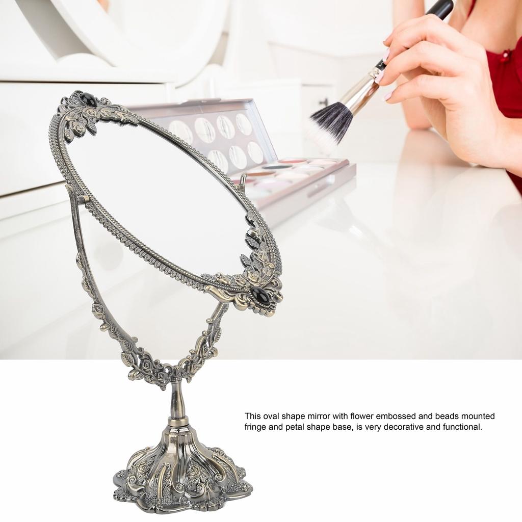 Make-Up-Spiegel Europäischer Metall-Retro-Doppelseitiger Spiegel für Badezimmer, Schlafzimmer, Ankleidezimmer(Bronze Groß )