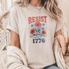 Resist Like It’s 1776 Floral Womens Tee, Red Blue Wildflower Patriotic Graphic Shirt, Vintage American Liberty 4th Of July Short Sleeve Top