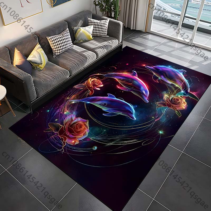 

1PC Glowing dolphins and roses Print Carpet Rug for Living Room Bedroom Sofa Doormat Home Decor Non-slip Floor Mat 40cm x 60cm