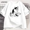 Funny Smoking Cat Meme Tshirt Unisex Cigarette Joke T Shirt Casual Stupid Brainrot Cat Lover Tshirt Humor Kitty Tee Male Clothes