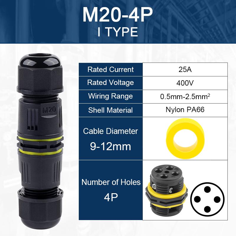 IP68 ICH Form M20 Wasserdichte Schnelle Kupplung 2/3/4 Core Schraube Crimpen verbindung Für Outdoor Kabel Verbindung Elektrische Stecker