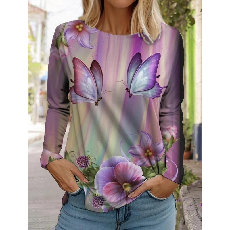 Spring And Autumn Long Sleeve Lip Print Leopard Printed T-Shirts Women Basic Casual Tops Female Loose Round Neck Tees Clothing