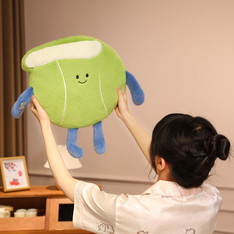 Neues Tennis und Tennisschläger Plüschtiere Kawaii Tennis Sportpuppe Weicher Tennisball Stofftiere Kissen Lustiges Sofa Dekokissen