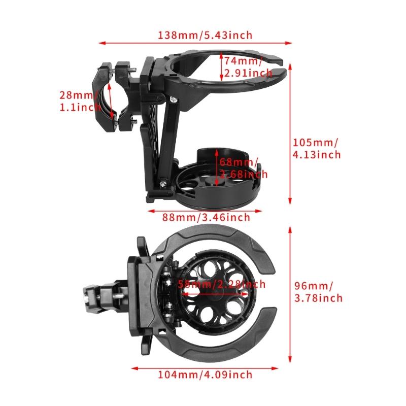 Bike Cup Mount for Cycling Use, Plastic and Metal Drink Cup Rack with 74 mm Opening, 68 mm Base, and Front Area Access for Daily Travel
