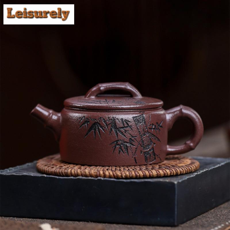 160ml Creative Yixing Purple Clay Teapots Handmade Fragrant Bamboo Pot Raw Ore Purple Mud Tea Making Kettle Zisha Tea Set Craft