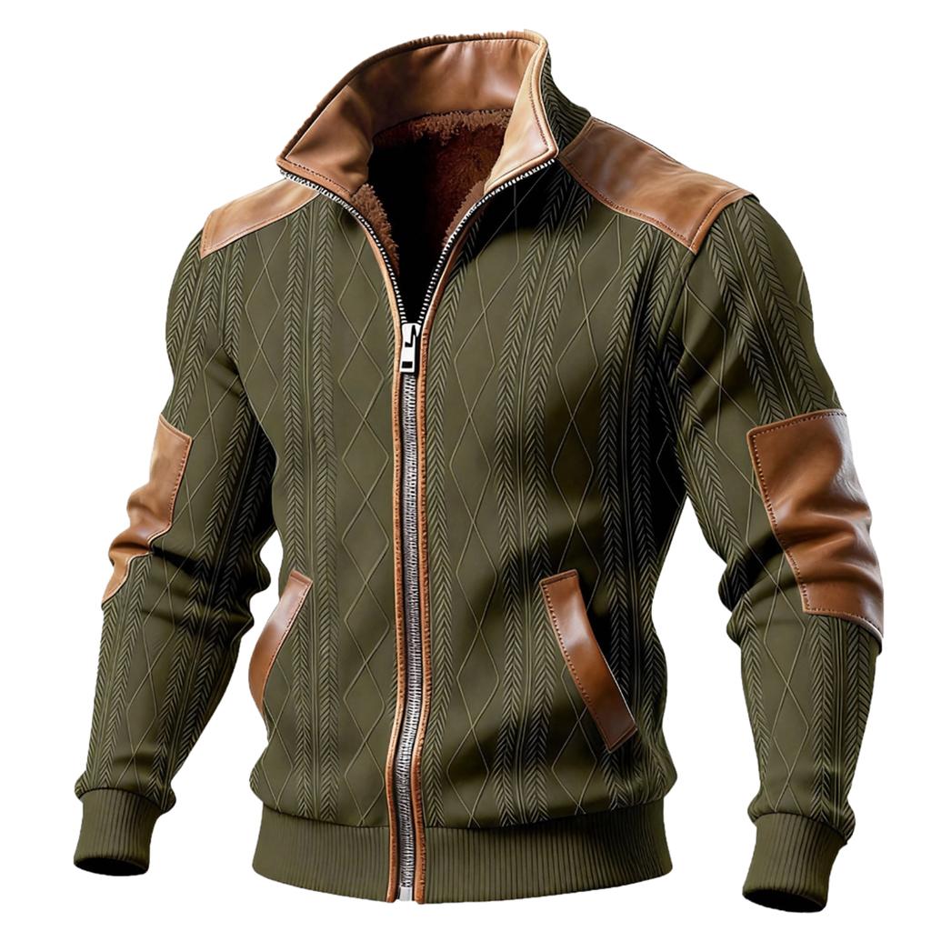 Mens Full Zip Cardigan Sweater Casual Knit Stand Collar Cardigan Slim Fit Color Block Fall Winter
