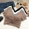 Sexy crop topy pro ženy, vestavěná podprsenka, výstřih do V, letní odhalené rameno, štíhlé tričko pro ženy, roztomilé pletené topy