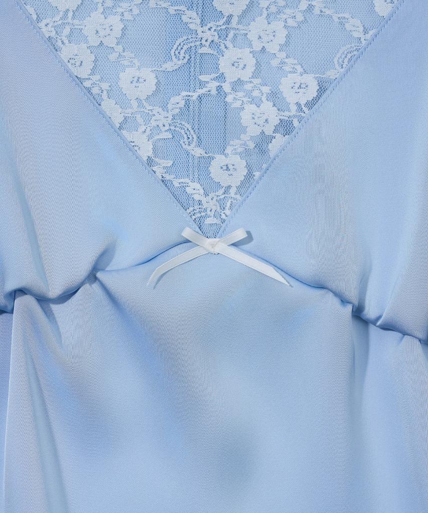YOUHEE Ribbon Lace Shirring Blouse Light_Blue